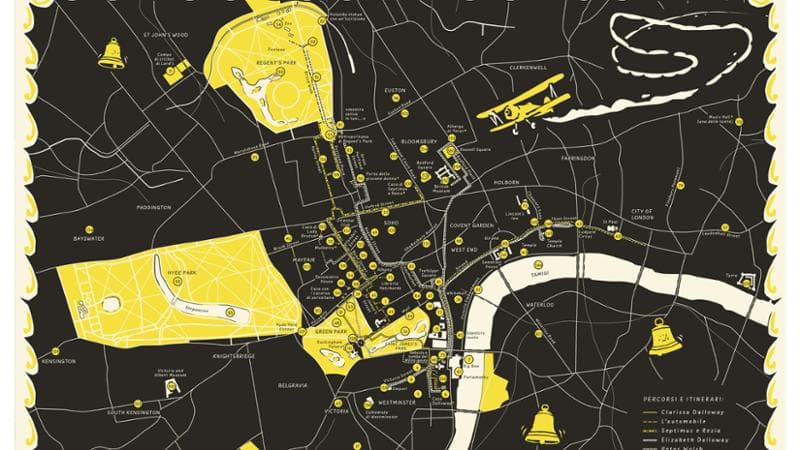 La signora dalloway. Il romanzo di Virginia Woolf  è ambientato al centro di Londra: la mappa mostra gli spostamenti dei personaggi.