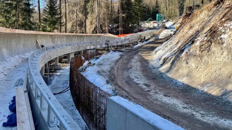 Il cantiere della pista da bob a Cortina