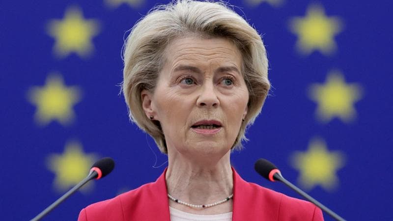 epa11955086 Ursula von der Leyen, European Commission President, speaks during a debate on 'European Council meetings and European Security' at the European Parliament in Strasbourg, France, 11 March 2025. The EU Parliament's session runs from 10 till 13 March 2025.  EPA/RONALD WITTEK