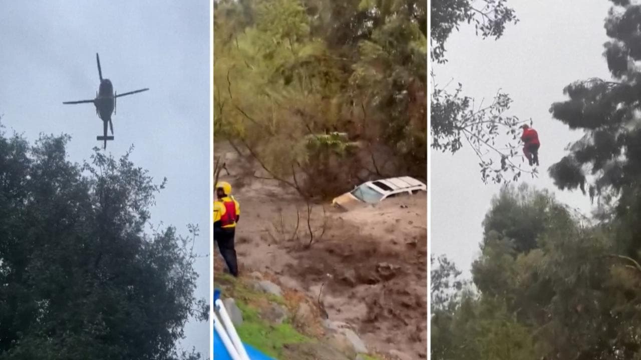 California, intrappolato con l'auto dalla corrente del fiume: il salvataggio