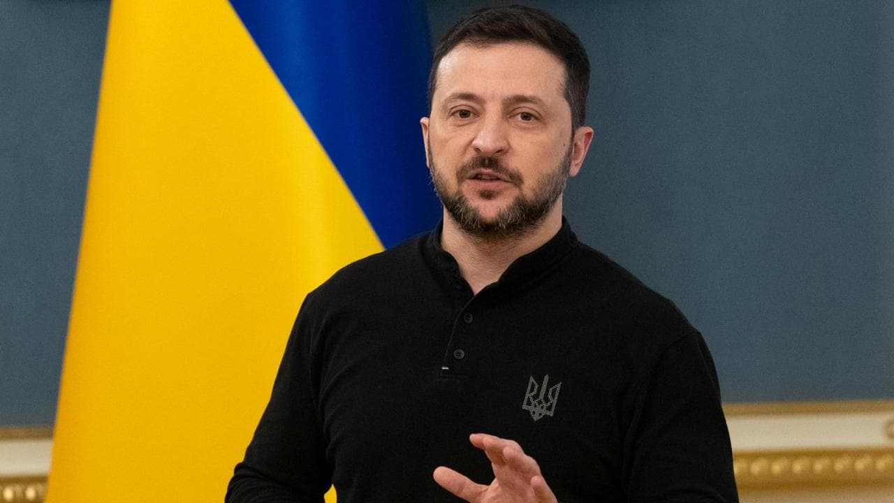 epa11966318 Ukrainian President Volodymyr Zelensky speaks at a press conference in Kyiv, Ukraine, 15 March 2025. President Zelensky informed journalists about the situation in Ukraine and the frontline, as well as the negotiations about a ceasefire.  EPA/STRINGER