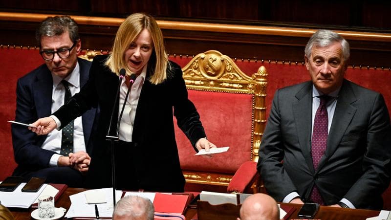 Giancarlo Giorgetti, Giorgia Meloni e Antonio Tajani
