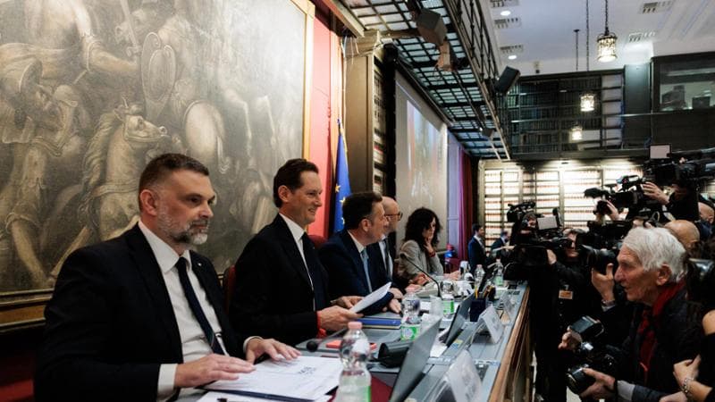 19/03/2025 Roma, Audizone del presidente di Stellantis in Commissioni Attivita’ produttive della Camera e Industria del Senato nella foto Luca De Carlo, John Elkann, Luigi Alberto Gusmeroli