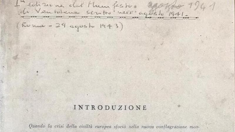 Una pagina del Manifesto di Ventotene