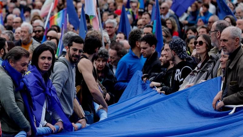 Un momento della manifestazione ''Una piazza per l'Europa'' a Piazza del Popolo, Roma, 15 Marzo 2025
