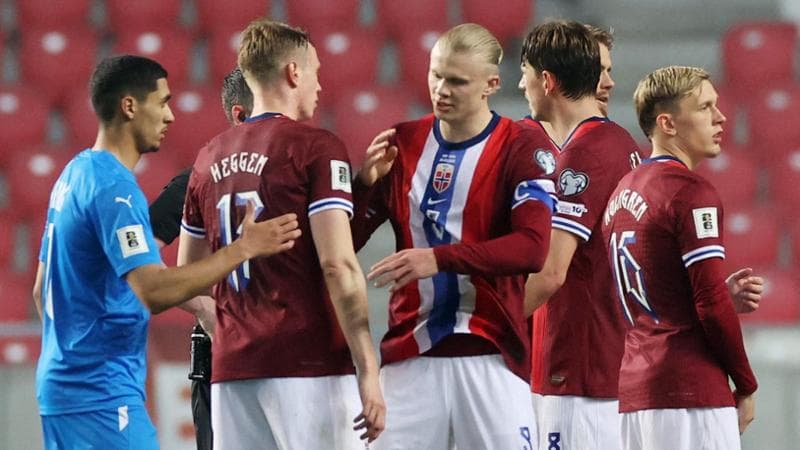 Haaland festeggia la vittoria della Norvegia