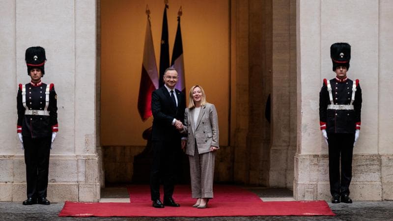La premier Giorgia Meloni con&nbsp;il presidente della Repubblica di Polonia, Andrzej Duda
