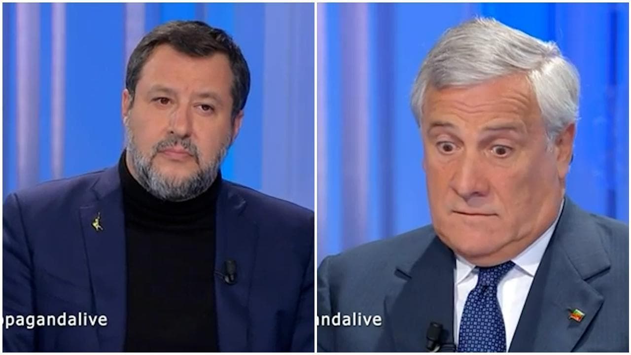 Propaganda Live, l'esilarante faccia a faccia tra Tajani e Salvini