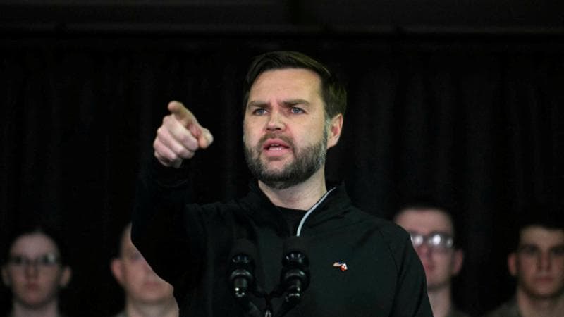 U.S. Vice President JD Vance speaks at the US military's Pituffik Space Base in Greenland on March 28, 2025.  Jim Watson/Pool via REUTERS
