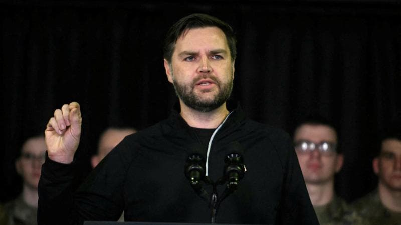 U.S. Vice President JD Vance speaks at the US military's Pituffik Space Base in Greenland on March 28, 2025.  Jim Watson/Pool via REUTERS