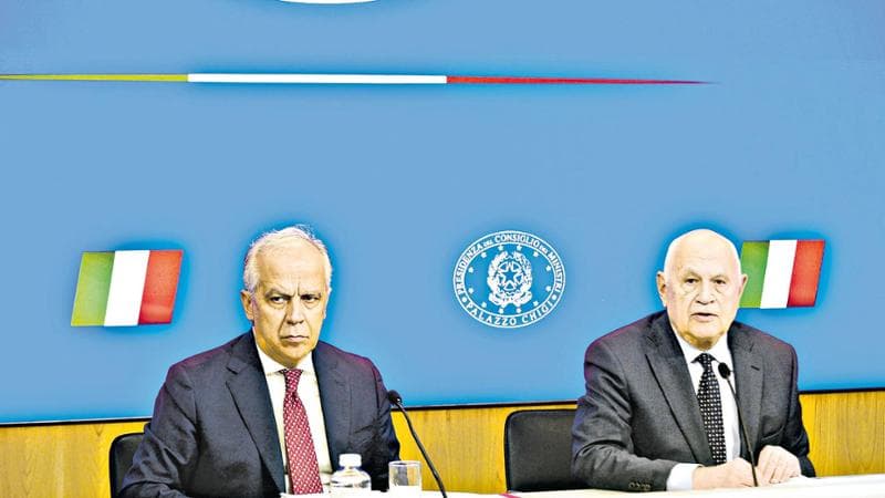 Roma, Palazzo Chigi conferenza stampa al termine del Consiglio dei Ministri nella foto Matteo Piantedosi  Carlo Nordio (ROMA - , <credi