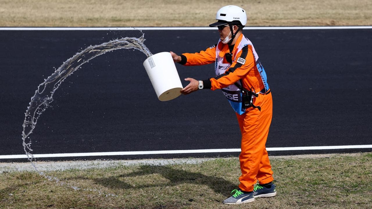 Flames erupting trackside during Q2 of the grand Prix