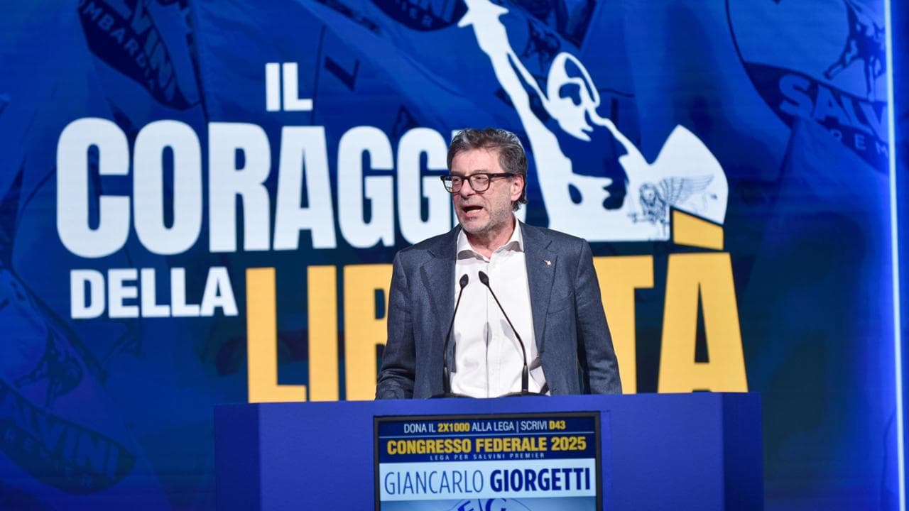 Il titolare del Mef, Giancarlo Giorgetti, al congresso della Lega