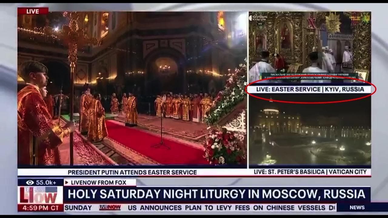 Fox News, gaffe in diretta: Kiev indicata come parte della Russia durante la messa di Pasqua