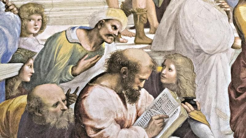 "La scuola di Atene" di Raffaello. Dettaglio dell’affresco  del 1510-11 (Photo © Stefano Baldini / Bridgeman Images)