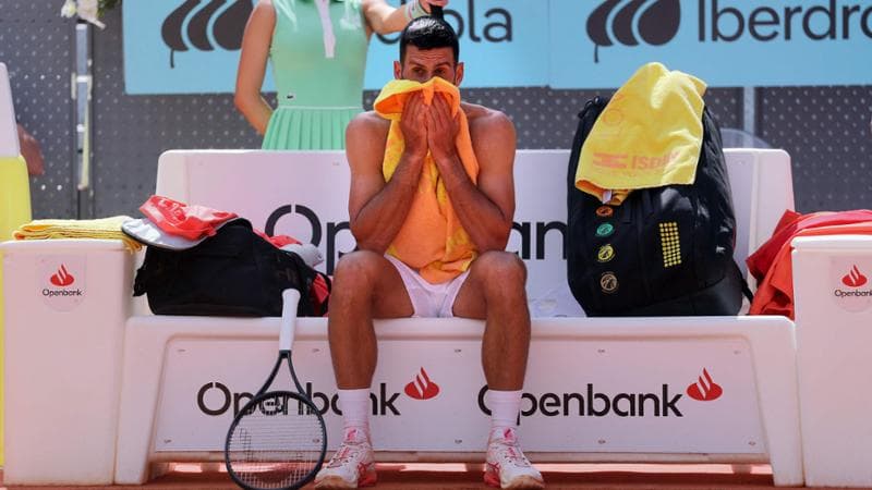 Novak Djokovic nel giorno della sconfitta con Matteo Arnaldi a Madrid
