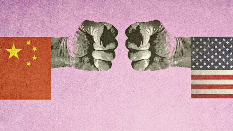 Chinese and American fists in confrontation
