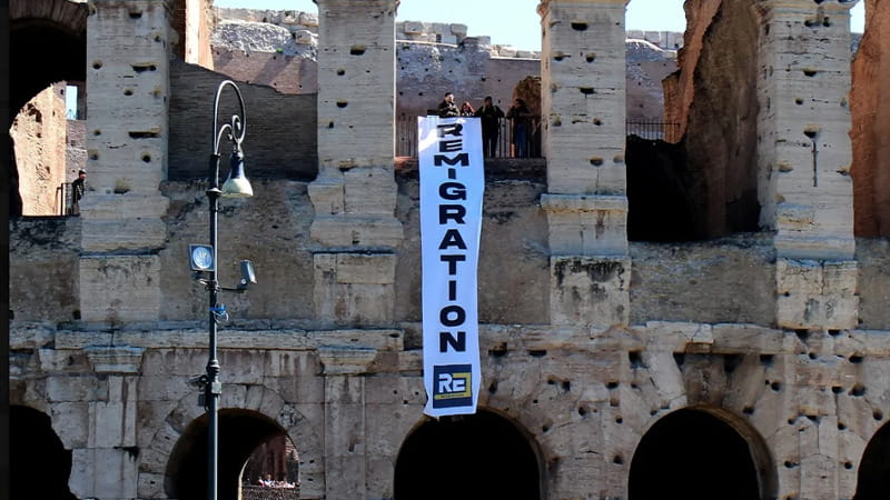 30 marzo 2025, blitz dei neofascisti al Colosseo. Nel mirino della campagna “Remigrazione. Inverti la rotta” anche le seconde e terze generazioni