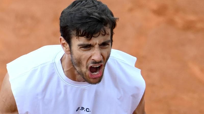 L'urlo di Lorenzo Musetti dopo la vittoria