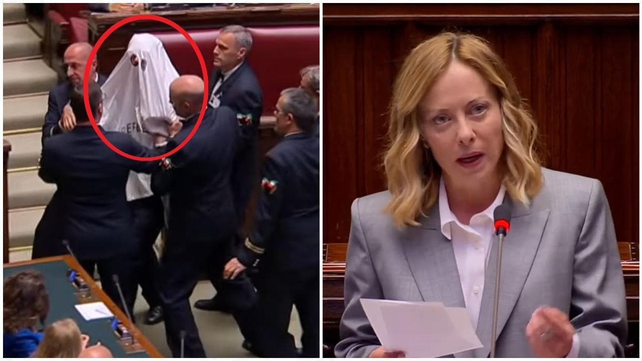 Silenzio sul referendum, Magi vestito da fantasma alla Camera: il presidente Fontana lo espelle