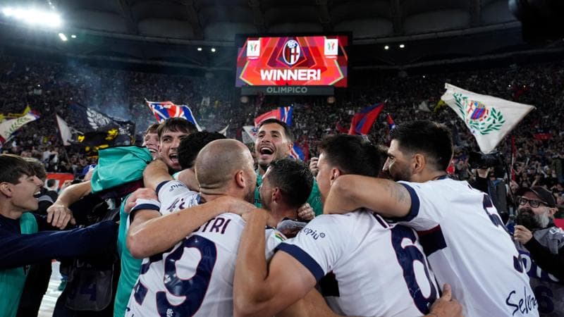 La festa del Bologna dopo la vittoria della Coppa Italia