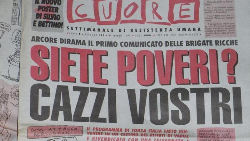 Una prima pagina del settimanale Cuore del 1994
