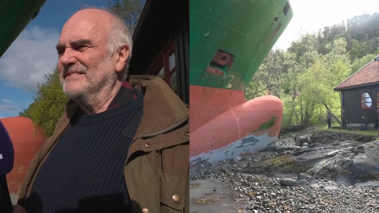 Norvegia, si sveglia e trova una nave cargo incagliata nel suo giardino