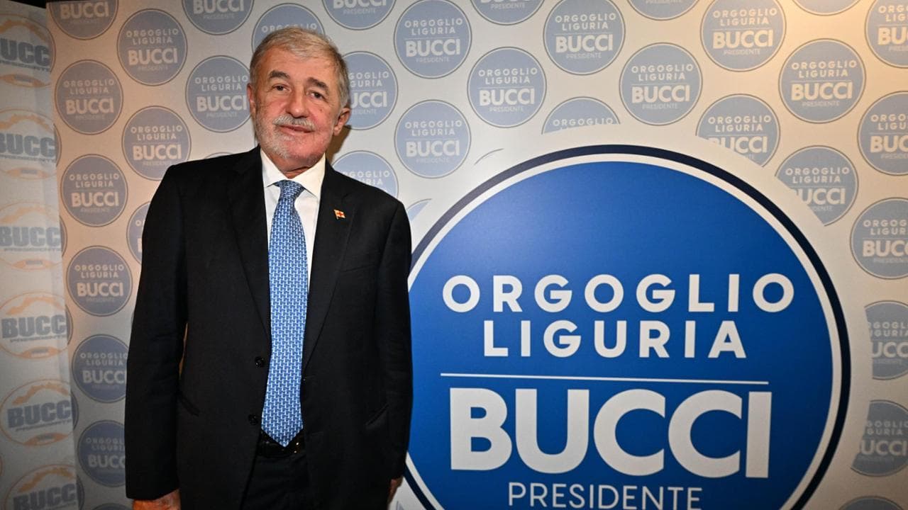 Marco Bucci ha presentato i simboli delle due liste civiche per le prossime elezioni regionali per la presidenza delle regione Liguria del 27-28 ottobre. Genova, 20 settembre 2024. ANSA/LUCA ZENNARO NPK