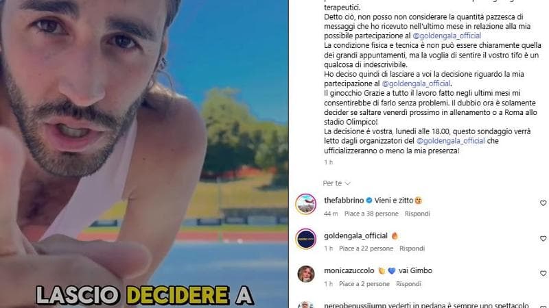 Il post con cui Gianmarco Tamberi ha lanciato il sondaggio tra i tifosi (Instagram gianmarco tamberi)