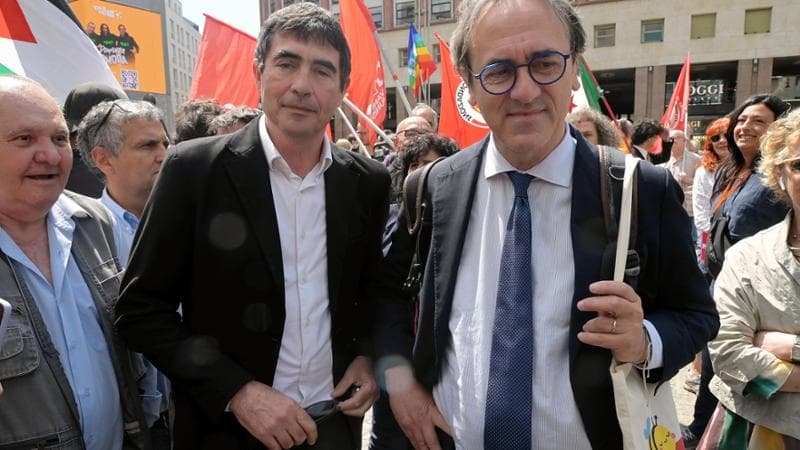 Milano,  Piazza San Babila Manifestazione Contro il Remigration Summit, con  Nicola Fratoianni  Bonelli (Milano - , <credi