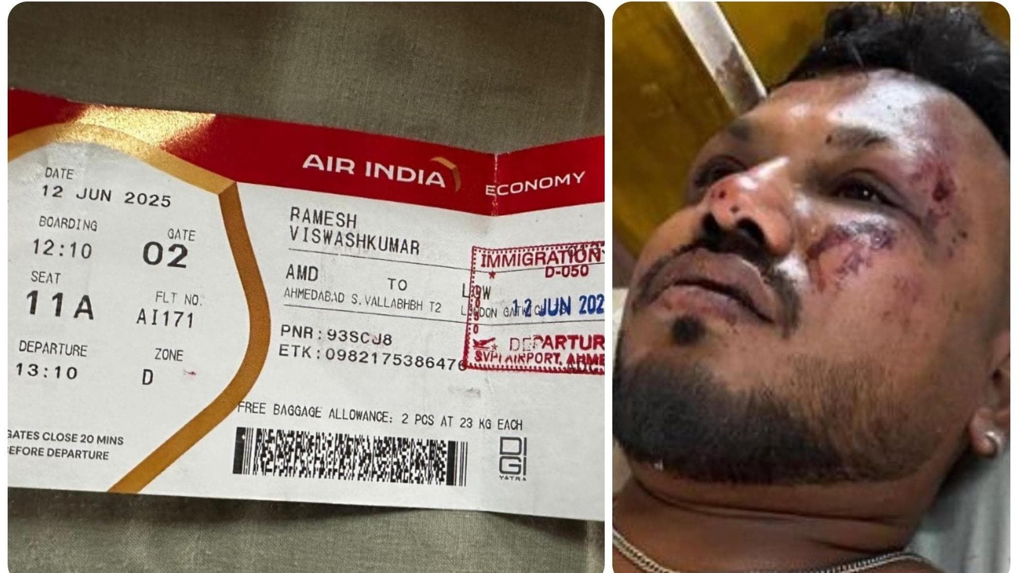 インドの空気災害を生き延びました：Vishwash Kumar Ramesh、所定の位置に座っている11a