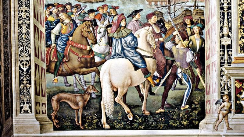 Bernardino di Betto Betti detto Pinturicchio, Enea Silvio Piccolomini parte per il concilio di Basilea
