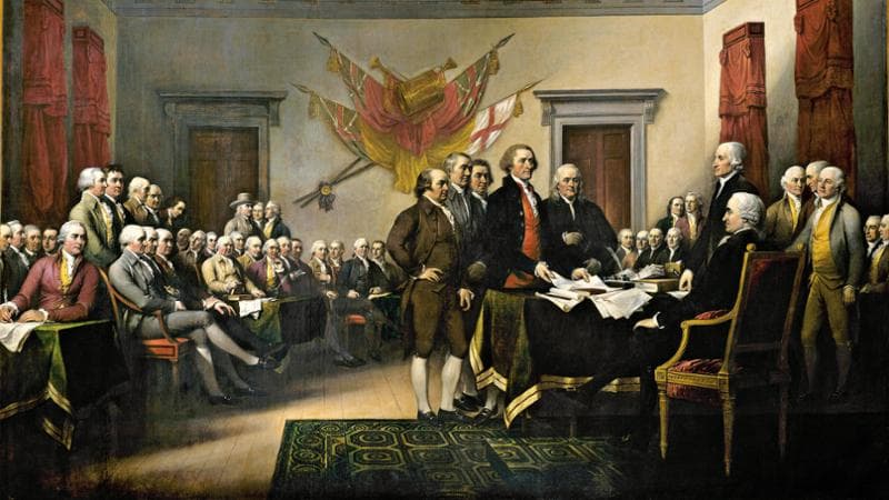 La firma della dichiarazione di indipendenza americana il 4 luglio 1776
