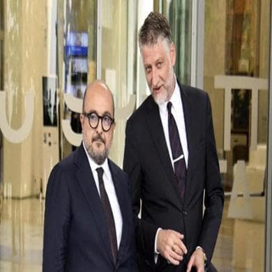 L'ex ministro della cultura Gennaro Sangiuliano e l'attuale ministro Alessandro Giuli