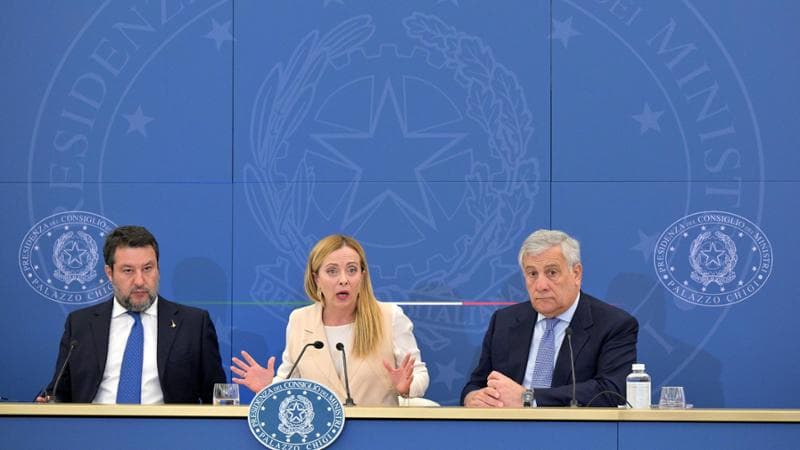 I tre leader del centrodestra, Matteo Salvini, Giorgia Meloni e Antonio Tajani