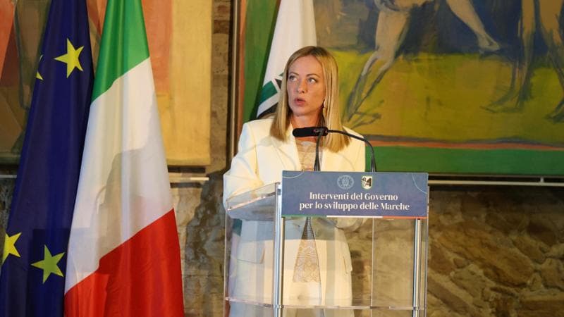 La premier Giorgia Meloni all'auditorium Tamburi di Ancona