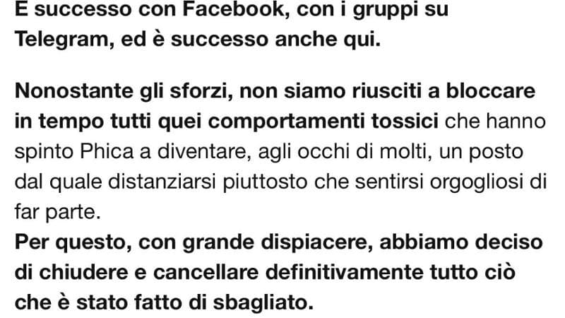 Il messaggio di chiusura del forum