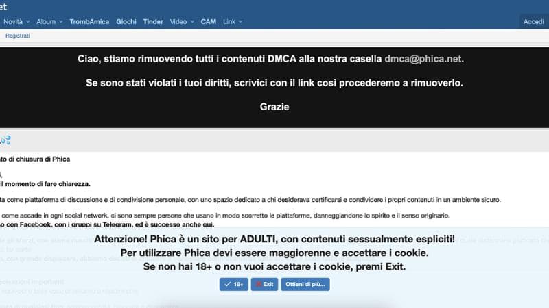 Il comunicato di chiusura di Phica