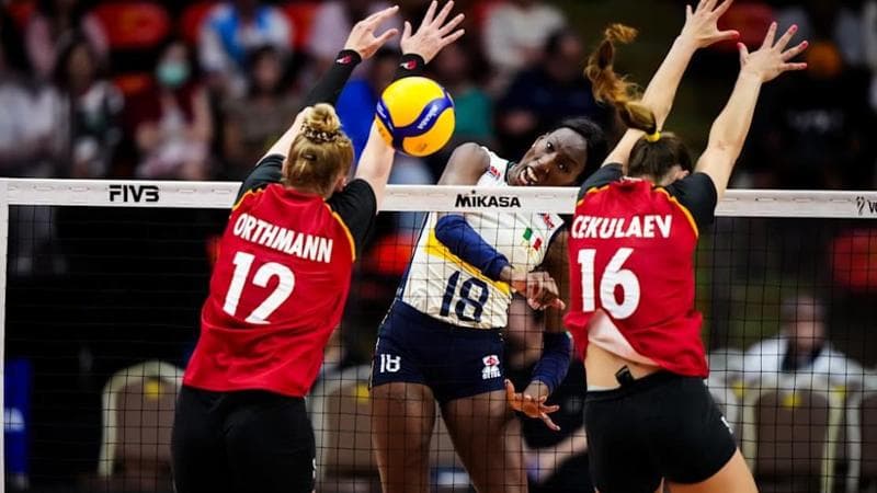 Paola Egonu contro la Germania (foto volleyballworld)