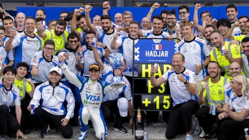 La festa di Hadjar dopo il podio in Olanda