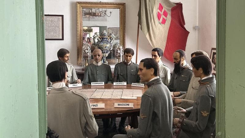 Ricostruzione della riunione, condotta da Gabriele D'Annunzio, che defì i dettagli della missione su Vienna nel 1918
