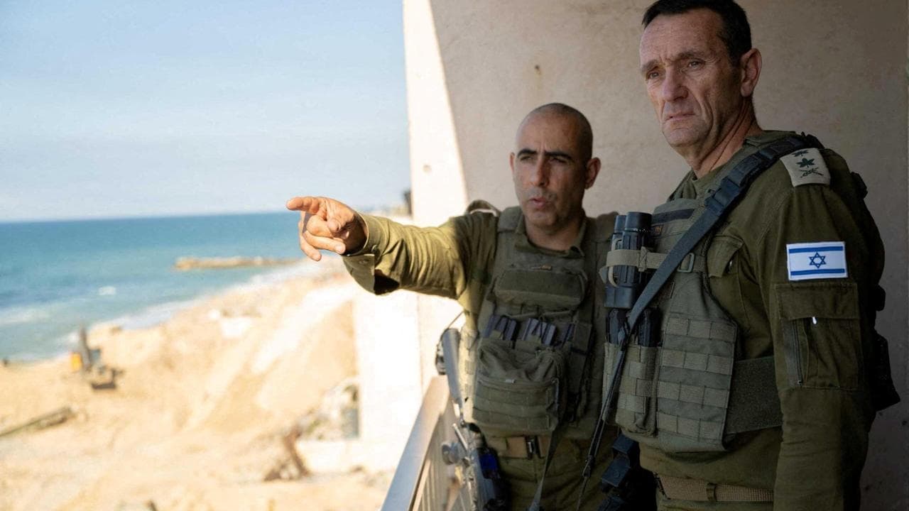 FILE PHOTO: Israeli army Chief of Staff, Herzi Halevi listens to an officer as he visited soldiers during the ongoing ground operation of the Israeli army against Palestinian Islamist group Hamas, in a location given as Gaza, in this handout image released on November 16, 2023. Israel Defense Forces/Handout via REUTERS/File Photo THIS IMAGE HAS BEEN SUPPLIED BY A THIRD PARTY