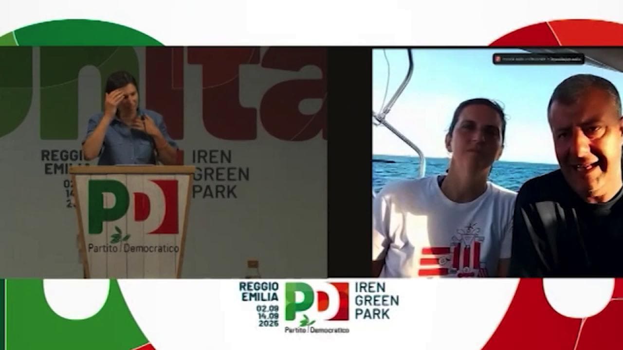 Schlein alla Festa dell'Unità si collega con la Global Sumud Flotilla: "Buon vento"