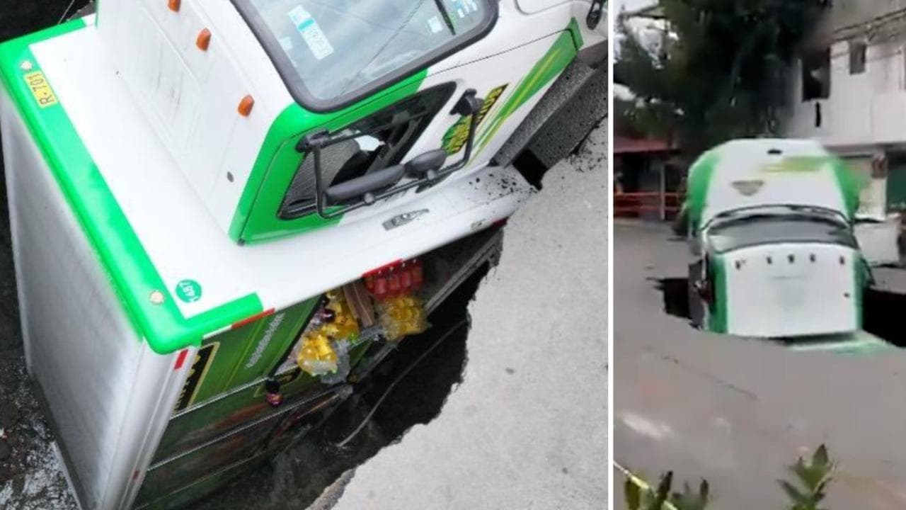Messico: il camion delle bibite precipita nella voragine in strada