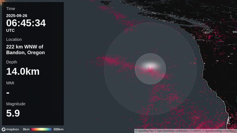 Terremoto in Oregon: scossa di magnitudo 5,9 al largo di Bandon