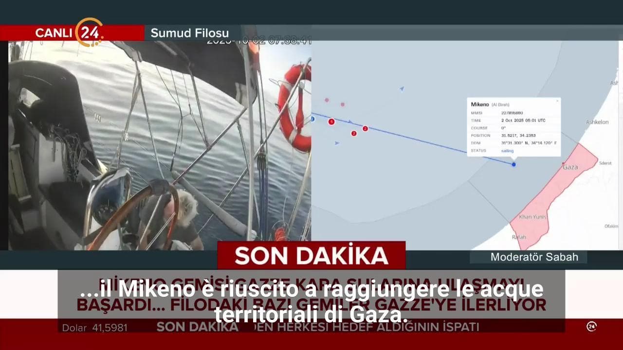 Tv turca: "La nave Mikeno ha raggiunto le acque di Gaza". Il video del tracker e le immagini a bordo