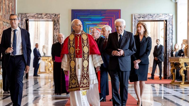 Sergio Mattarella e Leone XIV nel corso della visita al Quirinale
