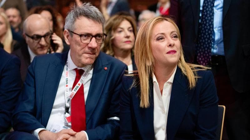 Maurizio Landini con Giorgia Meloni
