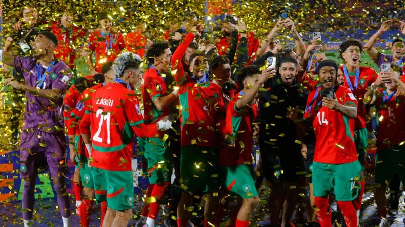 I giocatori del Marocco festeggiano la vittoria