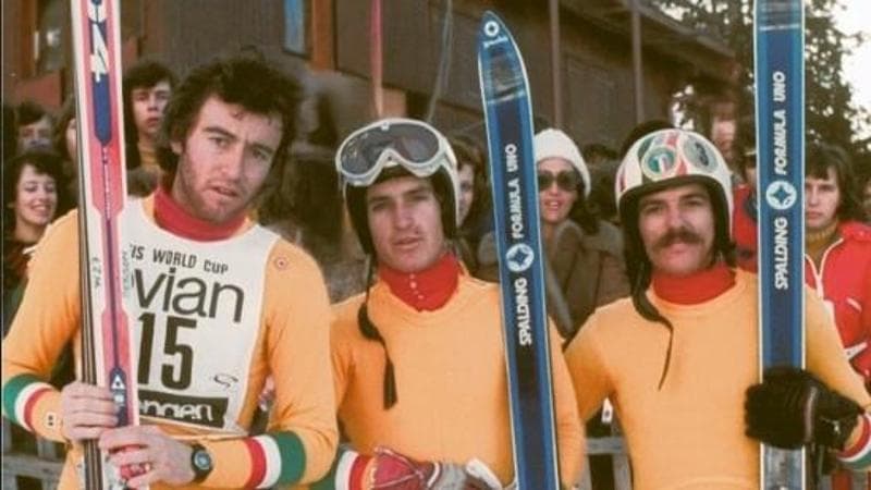 Giuliano Besson (a sinistra) con Herbert Plank e Stefano Anzi (a destra) (foto facebook Stefano Anzi - Gli anni 70 della Valanga Azzurra)